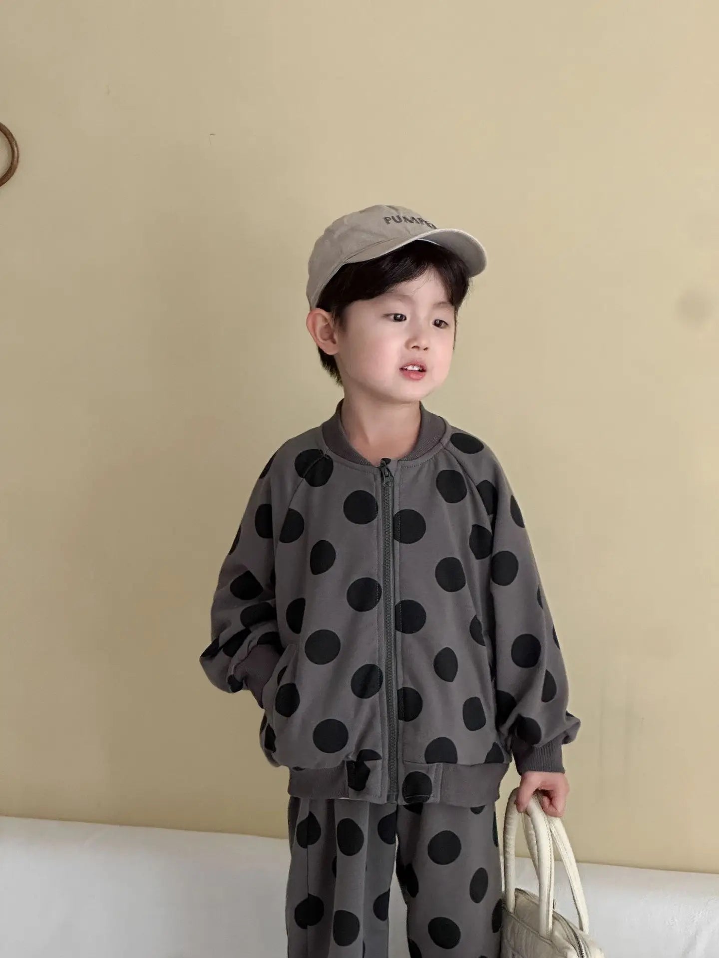 2025 Autumn New Children Long Sleeve Clothes Set Boys Girls Zipper Coat + Sweat Pants 2pcs Suit Kids Casual Polka Dot Outfits