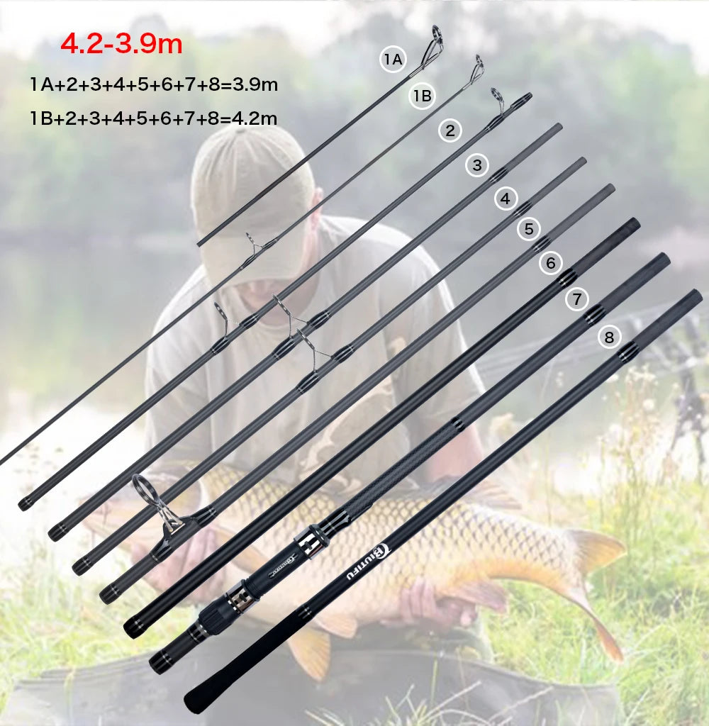 BIUTIFU 2Tips Carp Fishing Rod 3.5lb 7Sections 4.2/3.6/3.0m 30t Carbon Fiber Travel Throwing 60-150m Shore Casting Spinning Pole