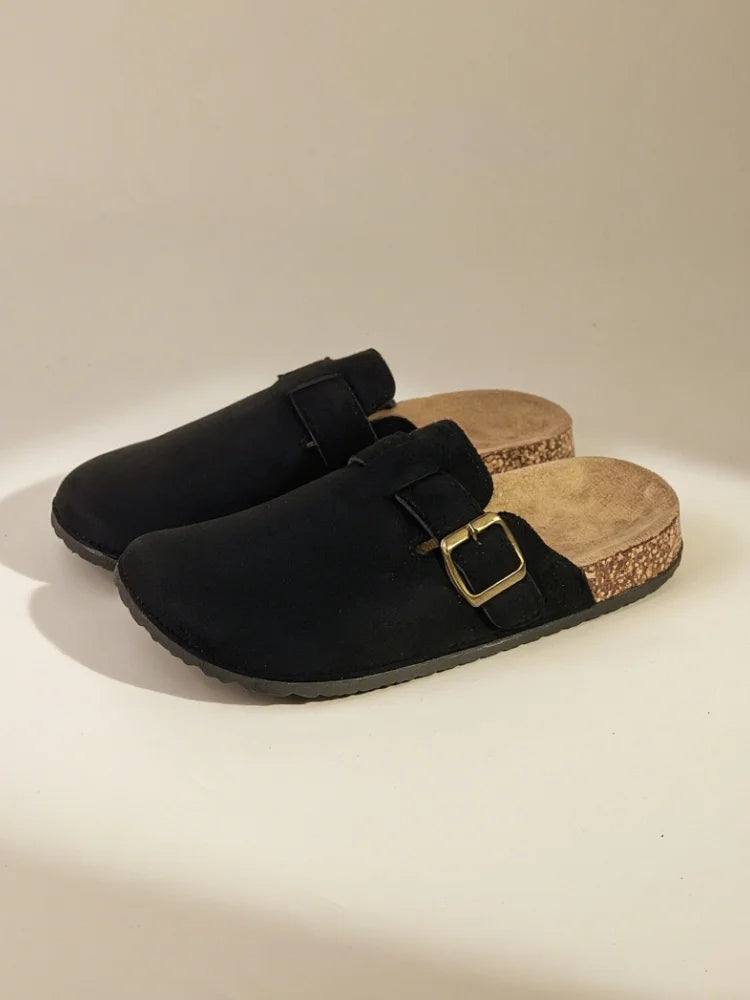 2025 new autumn  women's shoes with a toe-wrapped half slippers wear flat retro slippers