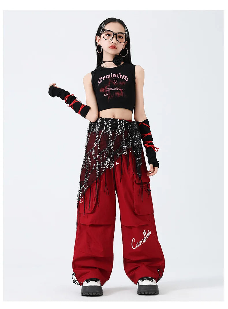 Hip Hop Sweet Girls Crop Top Street Dance Sweat Pants Jazz Girl Group Clothes Sets Kids K-pop Costumes Children Teens Streetwear