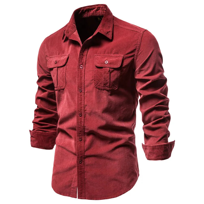 New Single Breasted 100% Cotton Men's Shirt Business Casual Fashion Solid Color Corduroy Men Shirts Autumn Slim Shirt Men