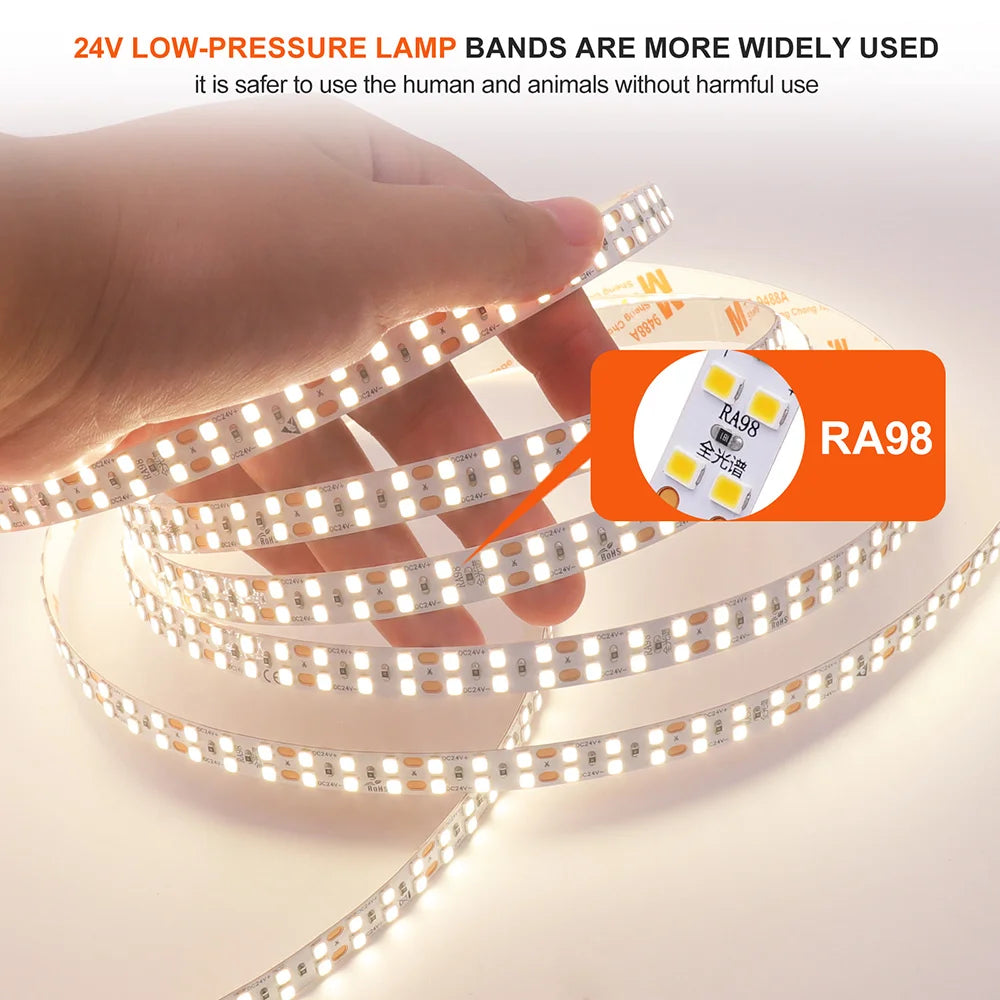 LED Strip Light RA98 5mm 8mm PCB 5m 10m 24V 2835 120 240 LEDs Flexible Adhesive Tape 2700K 3000K 3500K 4000K 5000K 6000K Decor