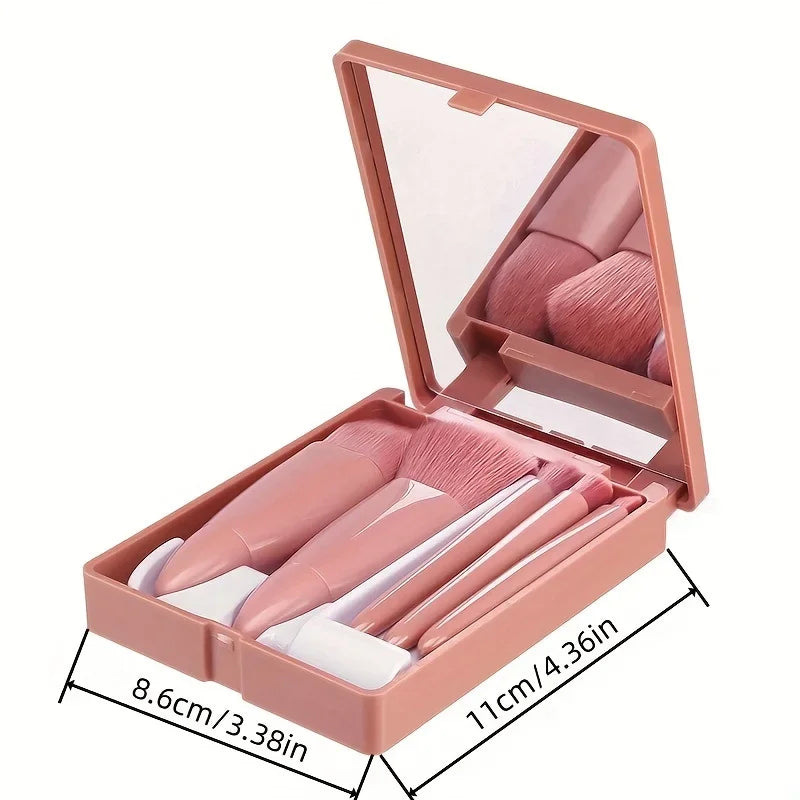 5Pcs Portable Makeup Brush Set With Mirror -  Foldable Travel Kit, Mini Makeup Brush Set Travel Makeup Brush Set