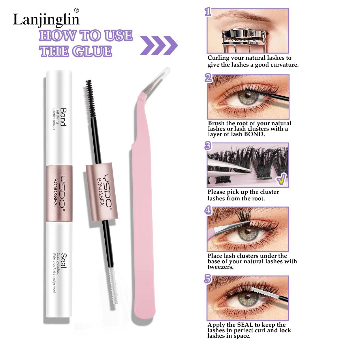 Lanjinglin DIY Lashes Extension Kit Eyelashes Clusters Lash Bond and Seal Makeup Tools for Gluing Lashes Gluing Glue Accessories