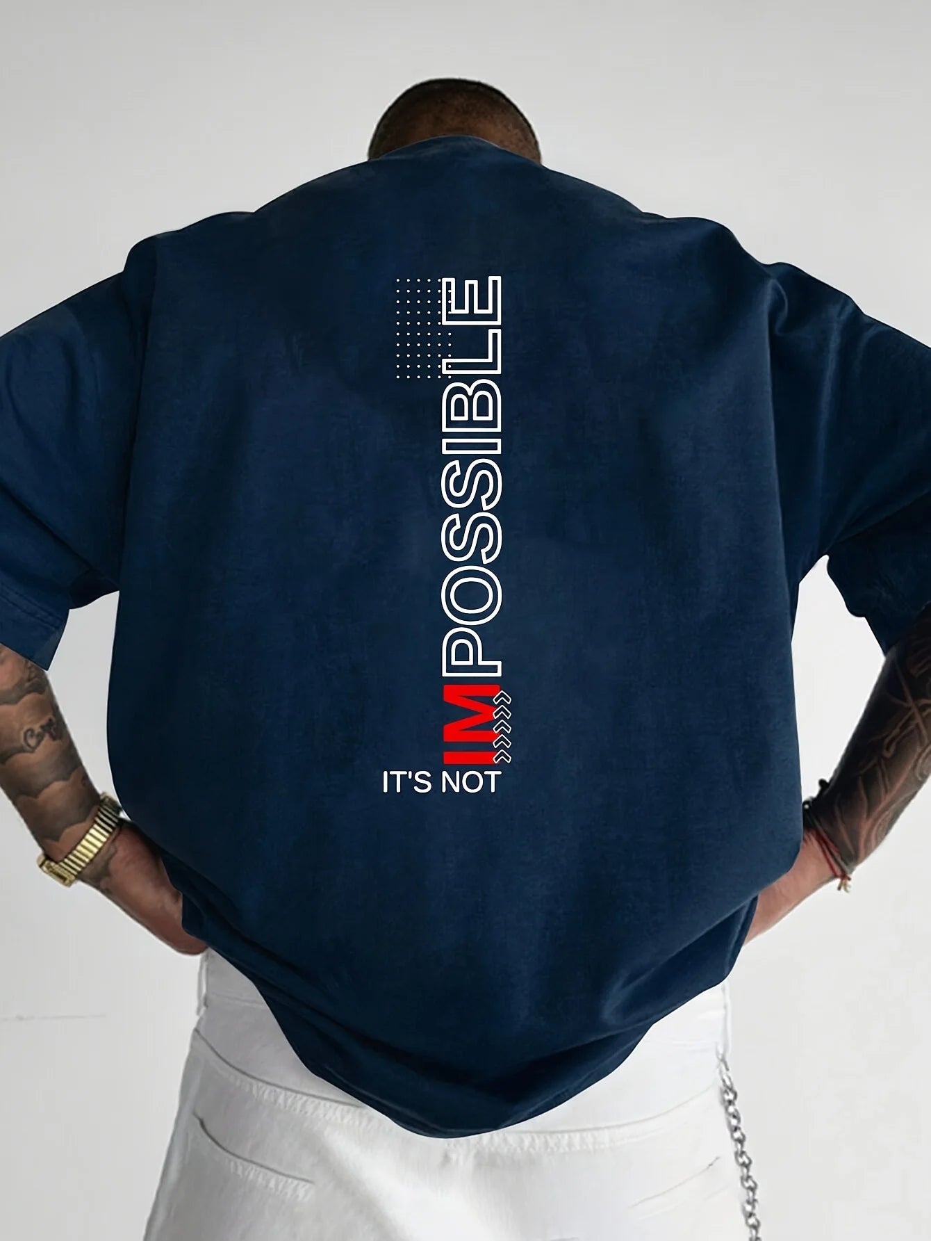 100% pure cotton Men's Short Sleeve T-Shirt - Black Motivational "It's Not Impossible" Print Loose Fit Casual Round Neck Breat