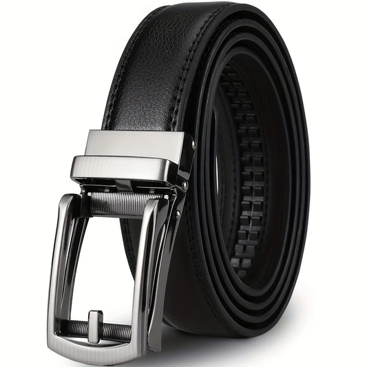 Men Genuine Leather Belt with Automatic Buckle Durable, Stylish, Versatile for Business Casual Wear, Black Casual Belt for Men