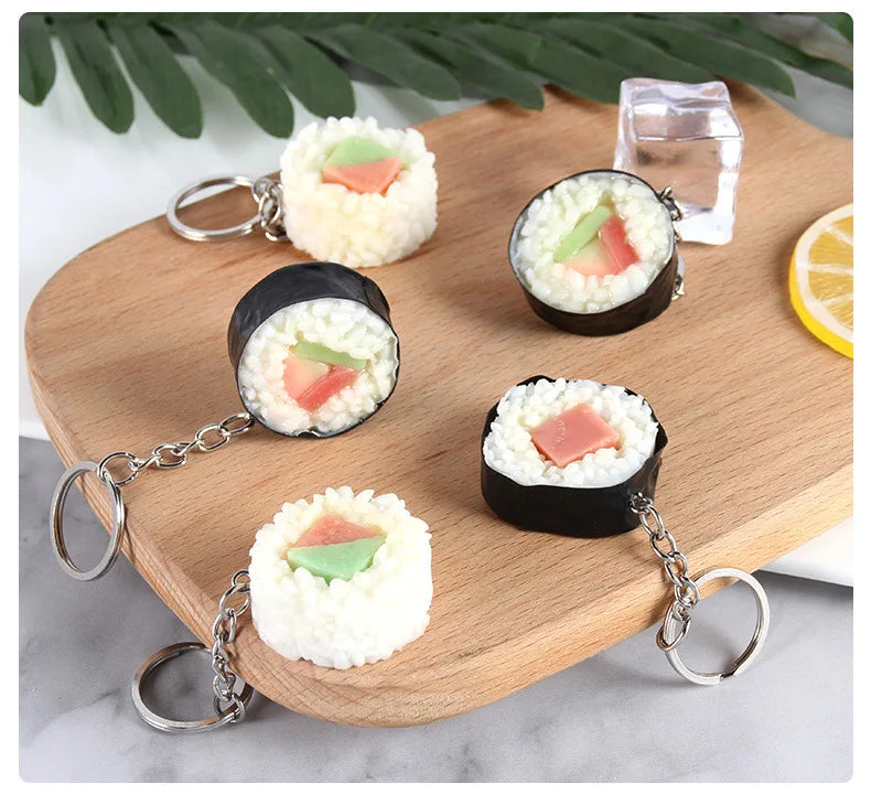 Stall wholesale key chain Japanese fake salmon sushi roll simulation food key chain pendant creative gift food play model K4920
