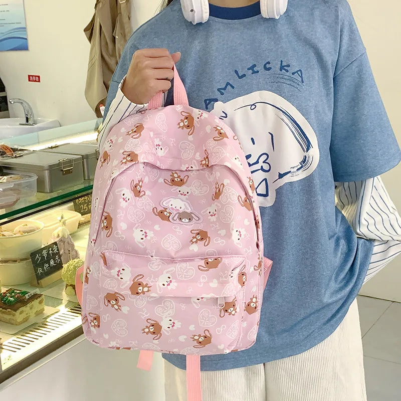 Cute Sugarbunnies Schoolbag Large Capacity Student Backpack Girl Heart Sweet Travel Portable Backpack Girl Holiday Best Gift