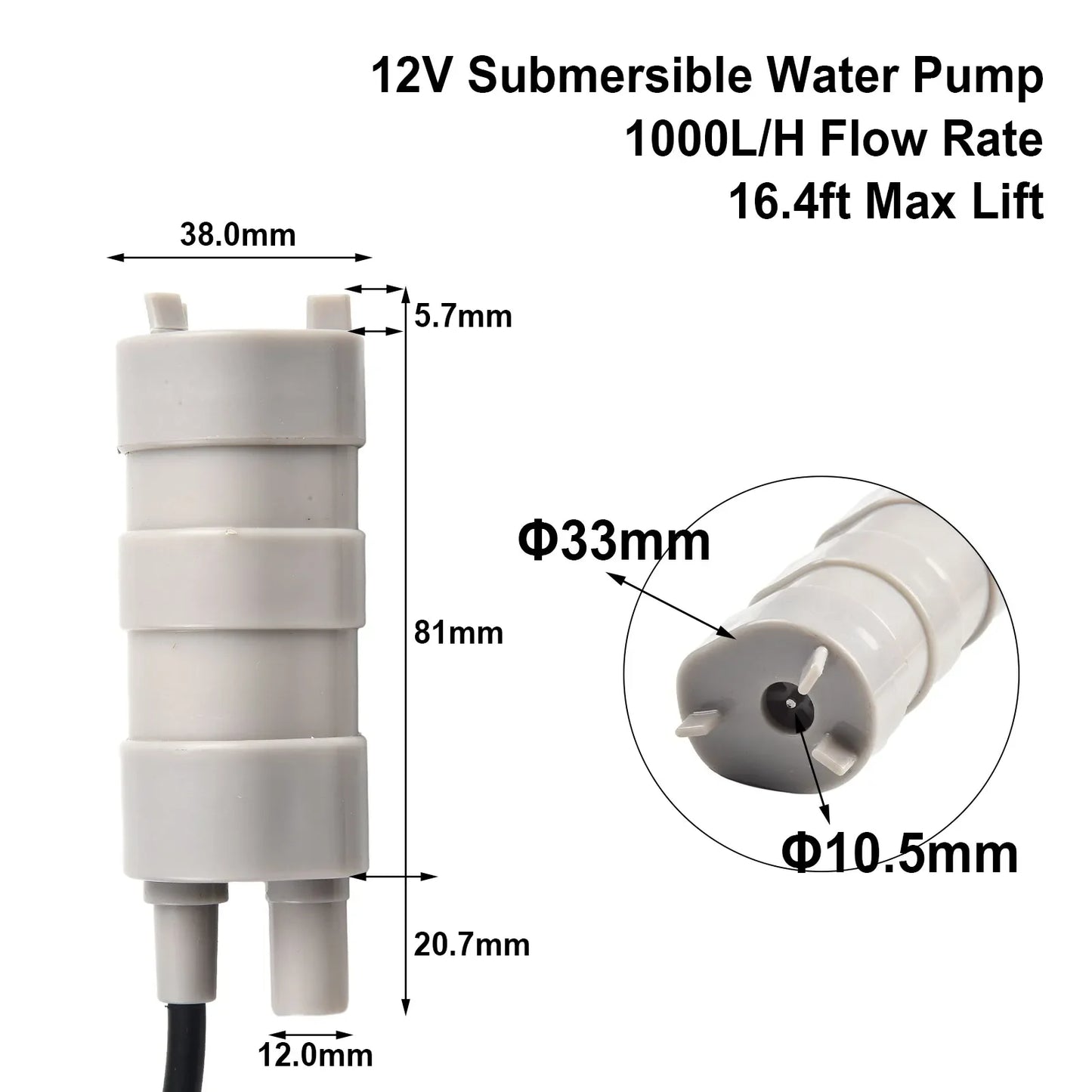 1000L/H 12V Submersible Multifunctional Pump Water Pump High Flow Three-wire Water Pump Fit For Garden Sprinklers Lawn Motorhome