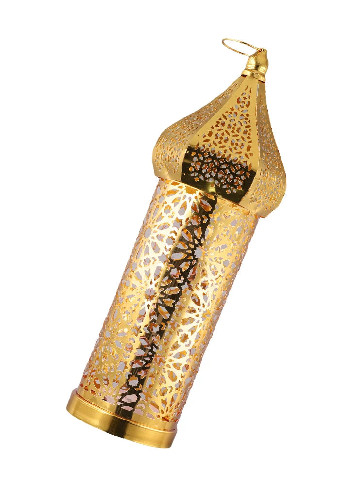 1PC Moroccan Golden Hollow Iron Lantern Ramadan Home Decoration Light Ornaments Gold Lanterns Moroccan Home Crafts Decoration