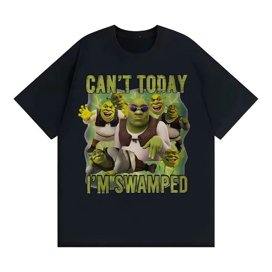 Summer Can't Today I'm Swamped Vintage Graphic T-shirt Funny Cartoon Shrek Meme T Shirts Men Women Casual Cotton  T Shirt Tops
