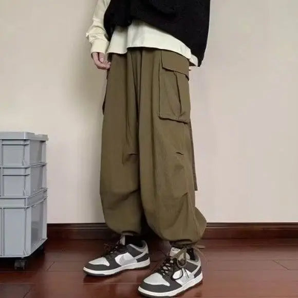 Spring and Autumn High Street Work Men's Thin Straight Wide Legs Fashion Trendy Sports Pants
