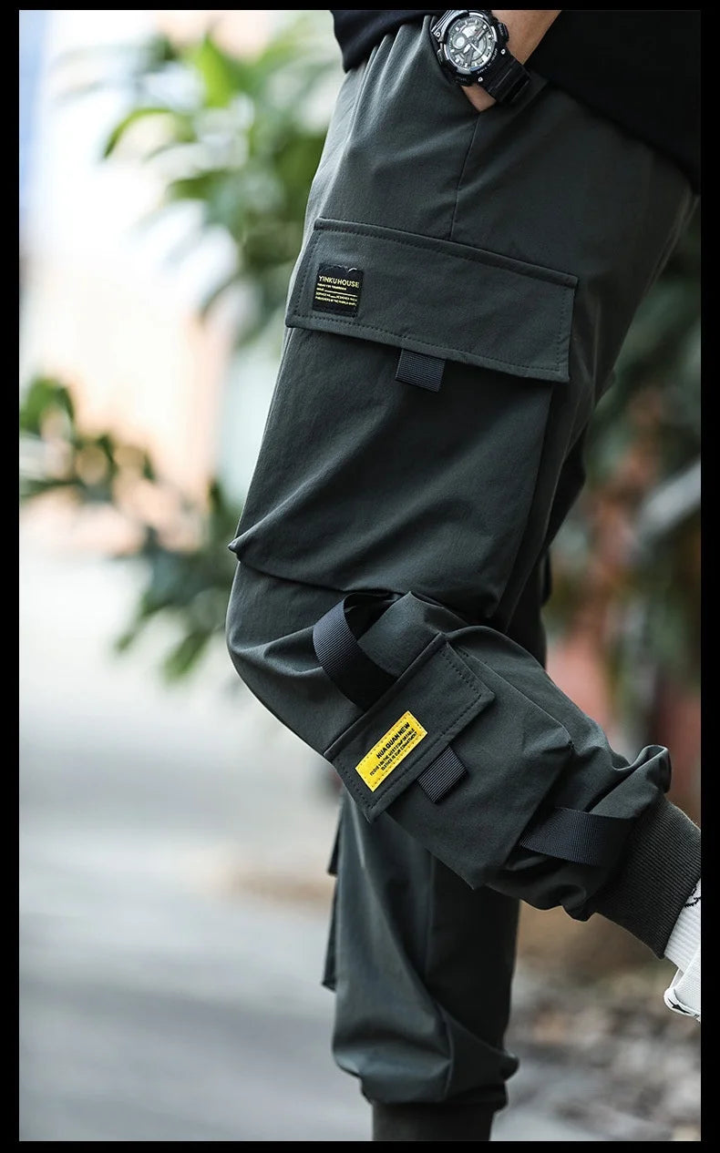 2024 Spring Autumn New Men's Korean Fashion Multi-pocket Loose Ins Nine-minute Drawstring Leg Work Pants Casual Daily Sweatpants