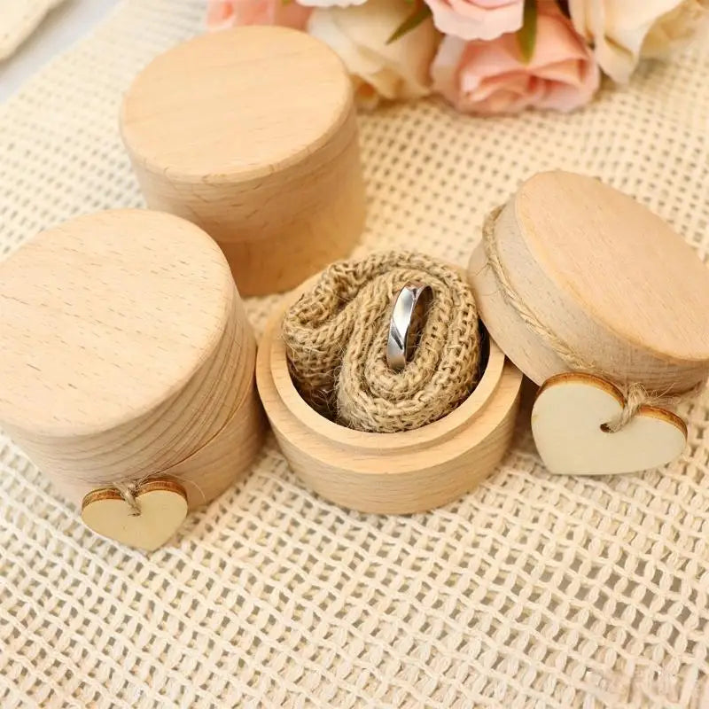 Round Wood Ring Box Wooden Wedding Proposal Engagement Packaging Gifts Box Jewelry Storage Display