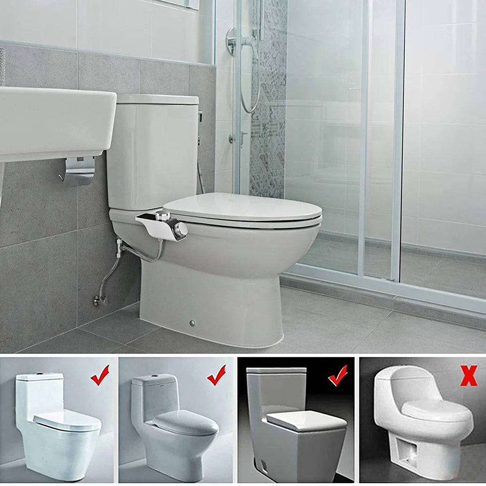 Bidet Attachment Self-Cleaning Double Nozzle Toilet Seat Adjustable Water Pressure Bidet Sprayer With Hose Non-Electric EU/US/AU
