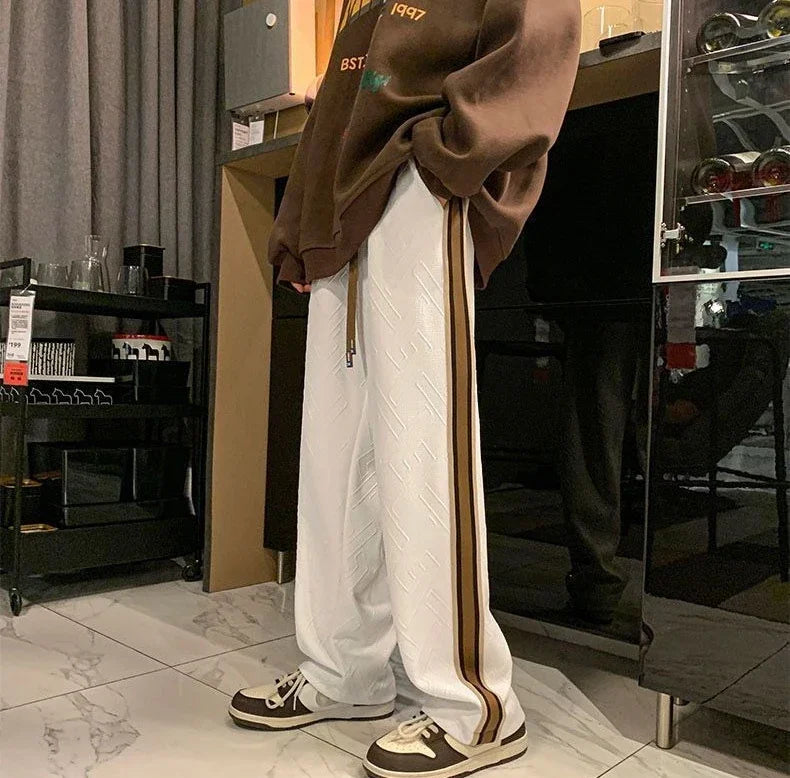 Man Sweat Pants Wide Leg Trousers Stripe Straight Men's Sweatpants Sport Athletic Track Tracksuit Bottoms Harajuku Trend Popular