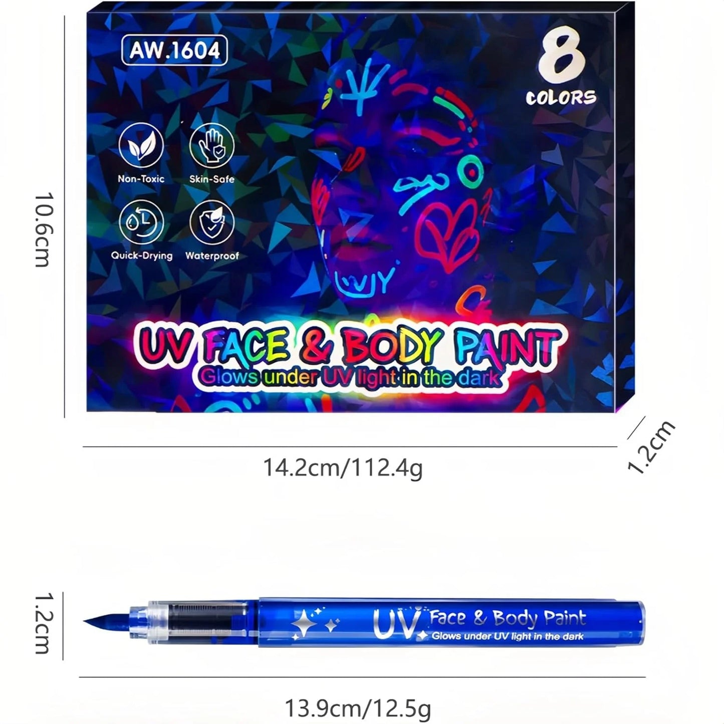 8 Colors UV Neon Face Paint Markers, Glow in the Dark Washable Multi-Surface Art Pens ， Face Painting