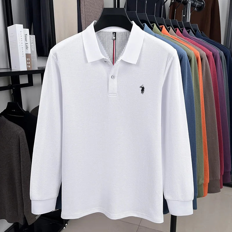 100% Pure Cotton Men's High-Quality Long Sleeve Polo Shirt Autumn New Fashion Brand Design Embroidered T-shirt Sports Casual Top