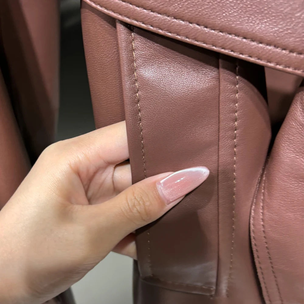 Trench Coat for Ladies Real Sheepskin Coat Genuine Sheep Leather Long Windbreak Autumn Outwear 2024