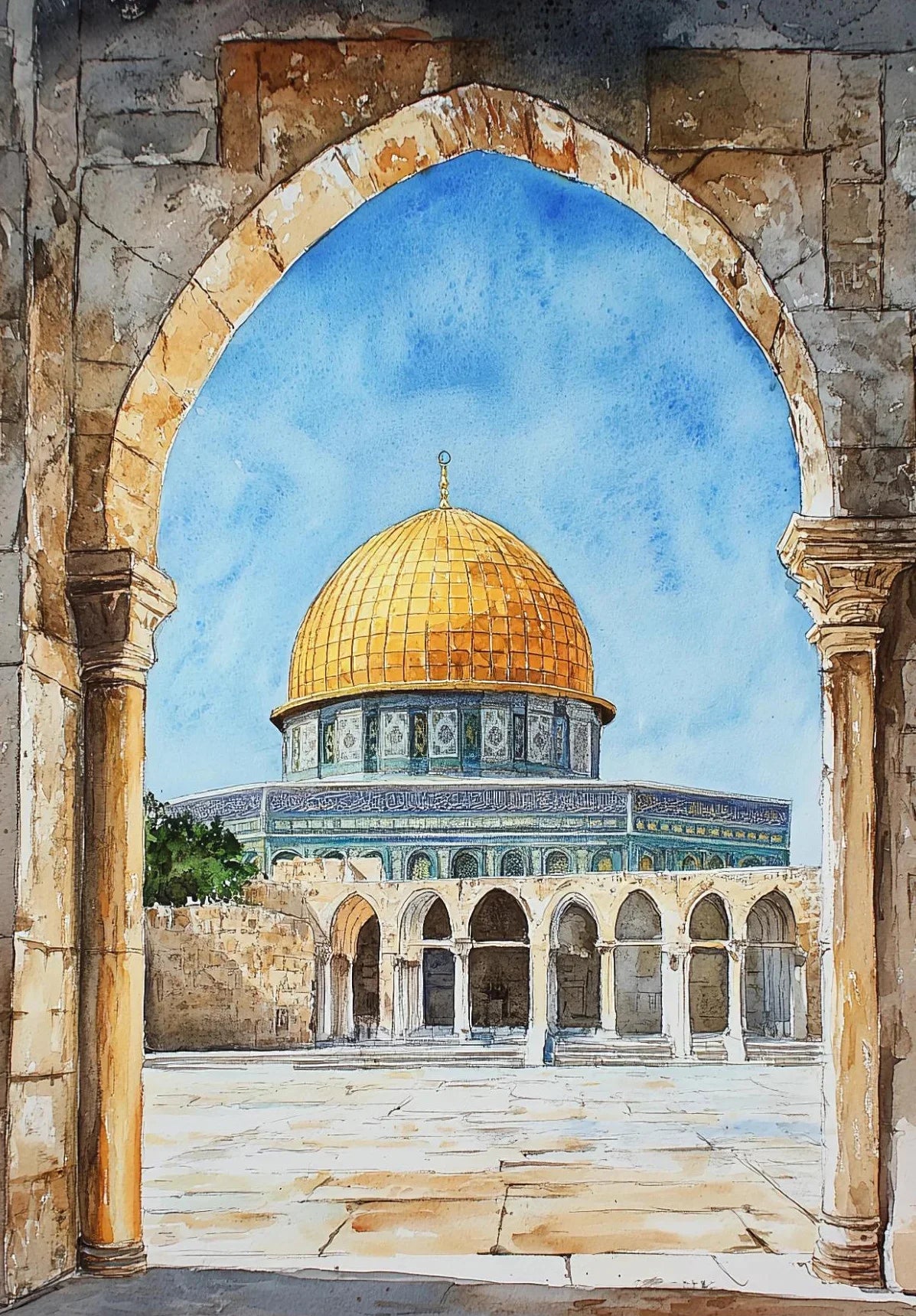 Islamic Mosque Kaaba Canvas Poster Watercolor Muslim Scripture Canvas Paint Print Modern Picture Living Room Home Decor Cuadros