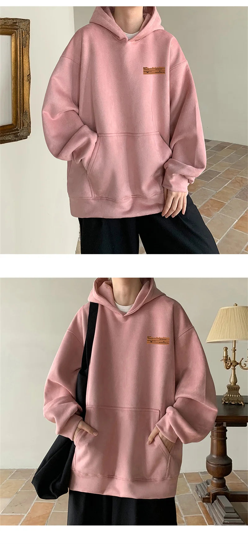 2026 New Suede Hooded Sweatshirts For Men Autumn Y2K Streetwear Printed Hoodies Hip Hop Fashion Retro Fleece Hoody Clothes