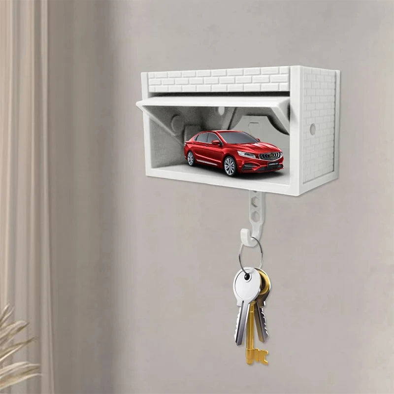 Car Garage Key Holder with Opening Door Wall Hanging Key Holder, Fun 3D Printed Key Organizer, Easy Installation Wall Decoration