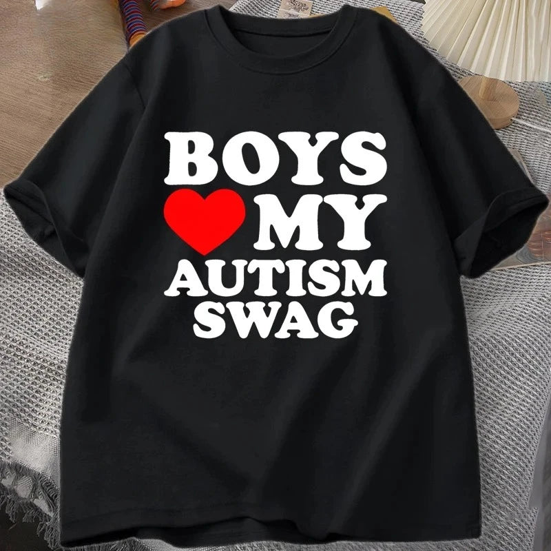 Girls Boys Love My Autism Swag T Shirt Women Men Funny Autistic Girls Awareness Idea T-Shirt Couple Lover Short Sleeve Tees