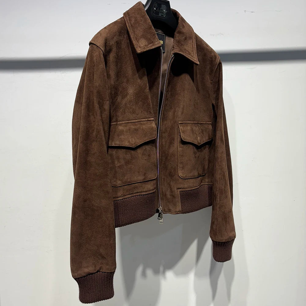 YOLOAgain Real Leather Jacket Women Oversized Suede Bomber Coat 2024 Autumn