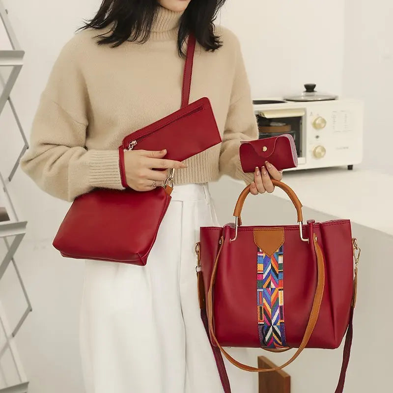 Women's Bag Luxury Handbag Large Capacity Tote 4 Pcs Ladies Bag Fashion Shoulder Bag Wallet Card Bag