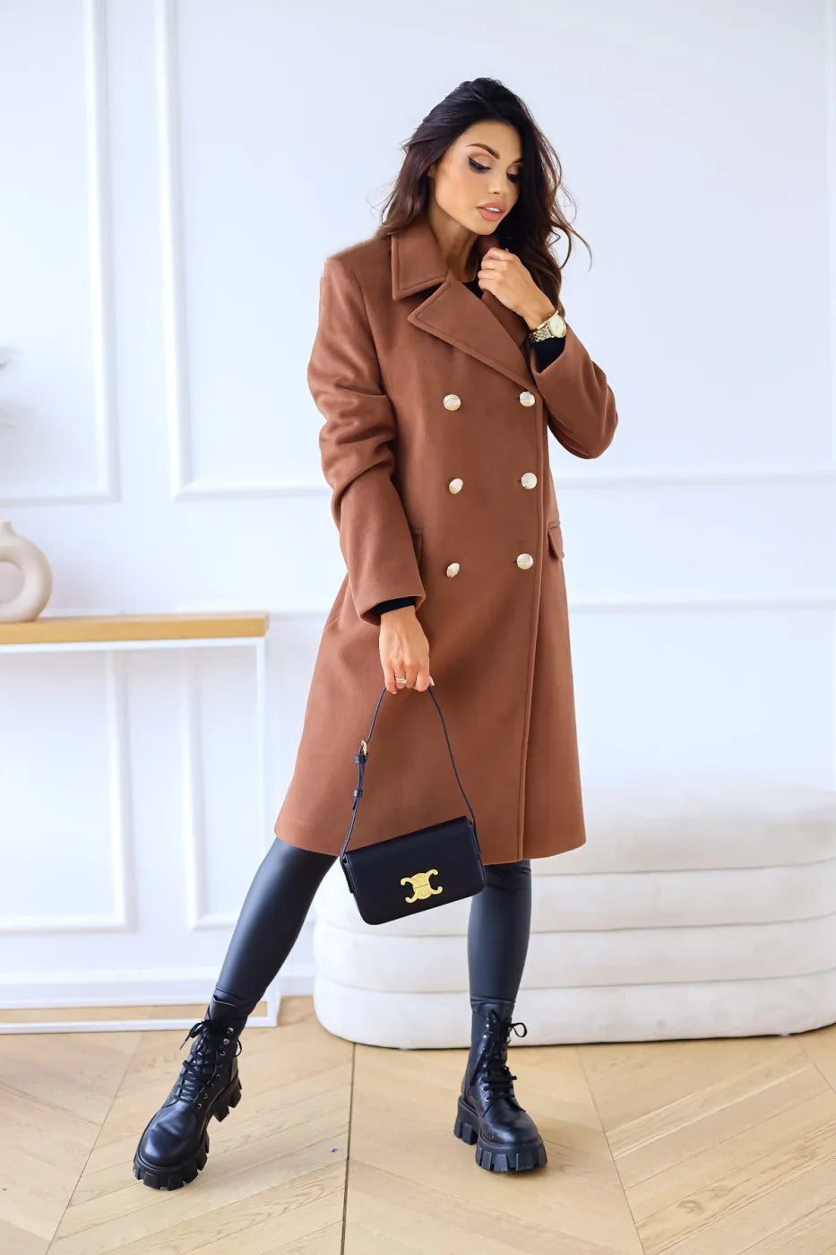 Suit woolen coat senior sense 2024 autumn and winter new double-breasted shoulder slimming Korean version of woolen coat