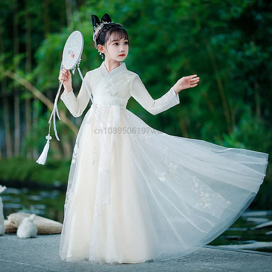 Hanfu Dress Traditional Chinese Cloth Outfit Ancient Folk Dance Stage Costumes Oriental Children Girls Fairy Princess Cosplay