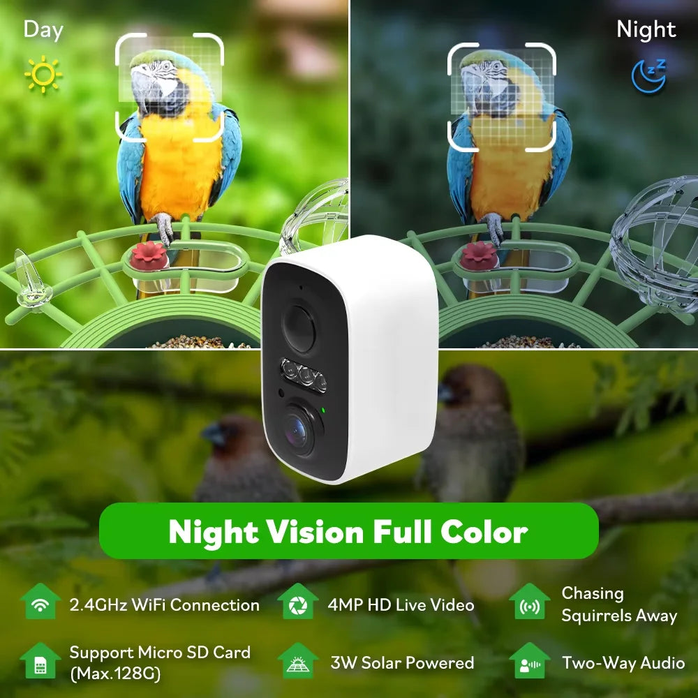 5MP Solar Bird Feeder Camera WiFi Wireless HD Night Vision with Solar Panel Rechargeable Battery Instant Alerts for Birdwatching