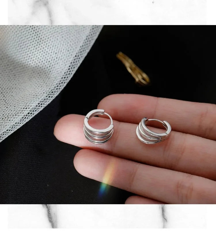 925 Sterling Silver Three layers Earrings Simple Temperament Exquisite Hot Semale Sexy Jewelry Gift