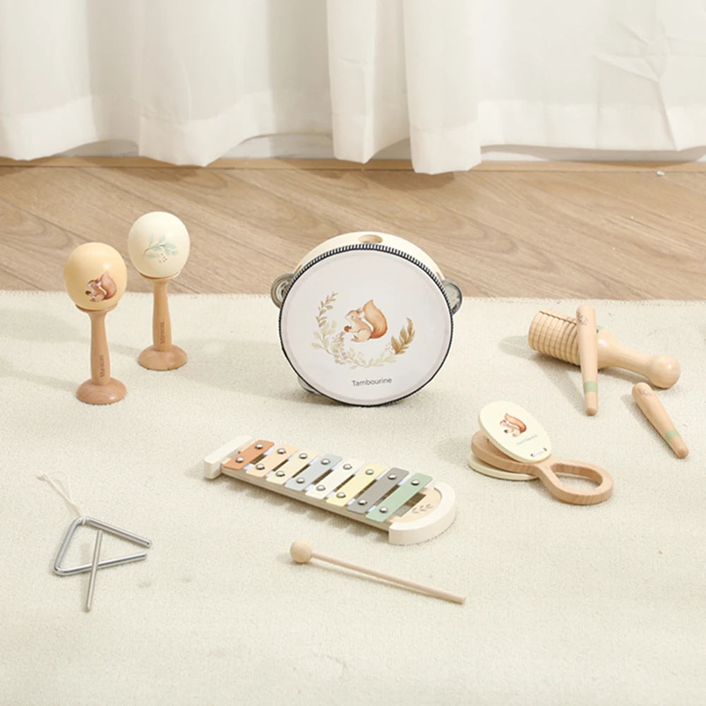 Kids Wooden Montessori Toys Musical Instruments Rattle Toys Wooden Squirrel Percussion Instruments Preschool Educational Toys