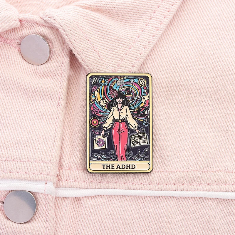 The ADHD Tarot Cards Enamel Pin Autism Mental Health Metal Brooch Lapel Backpack Badge Jewelry Accessories Gift For Friends
