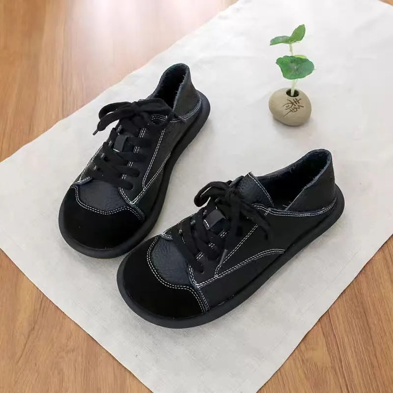 2025 New Wide Toe Shoes Women's Lace Up Sneaker Girls Half Slipper Sneakers Woman Faux Leather Vulcanized Sneakers New
