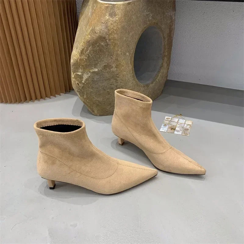Shoes for Women 2026 High Quality Elegant Ankle Women's Boots Fashion Back Zipper Solid Office and Career Sexy Pointed Toe Boots