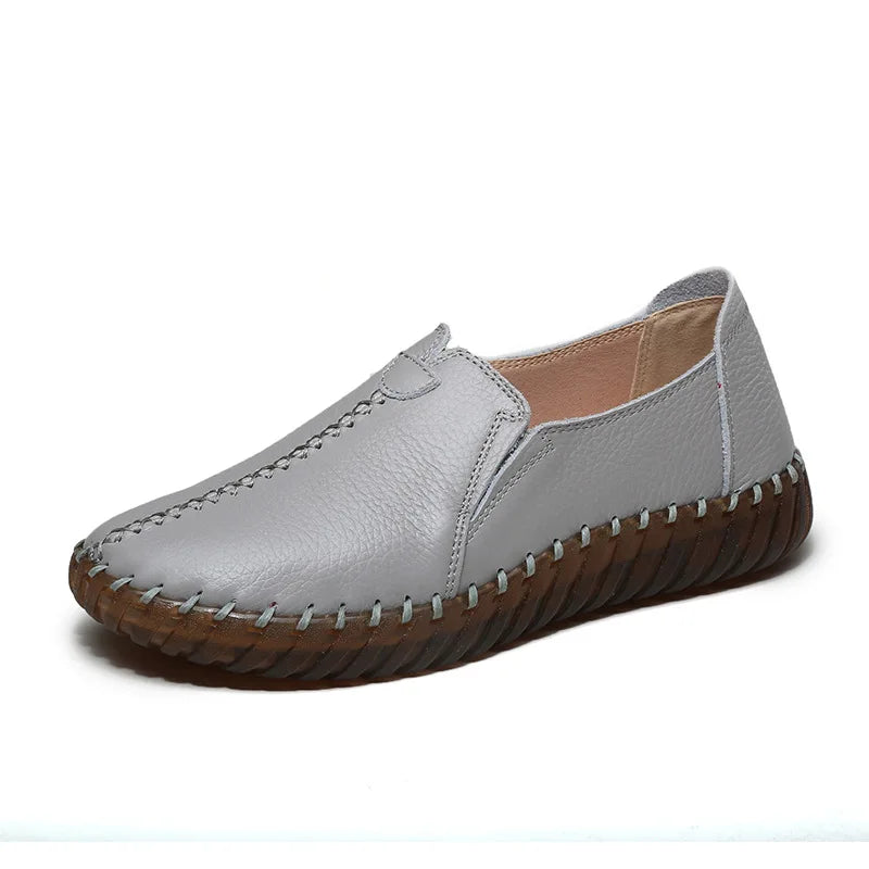 Autumn Wide Width Women Shoes Genuine Leather Ballet Flats Women's White Loafers Driving Moccasins Ladies Shoes For Foot Bones