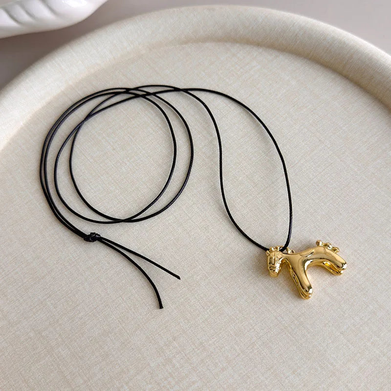 New Trendy Colorful Horse Pendant Long Necklace for Women Adjustable Sweater Chain Jewelry Fashion Accessory Gifts
