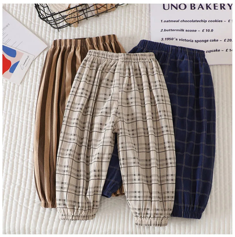 Summer Kids Casual Pants 1-6Y Simple Boys Grid Sweat Pants Korean Loose Thin Children Striped Letter Trousers