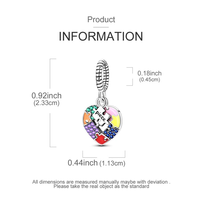 925 Sterling Silver Autism Awareness Symbol Puzzle Piece Pendant Charm Fit Original Charm Bracelets Women DIY Jewelry Gift