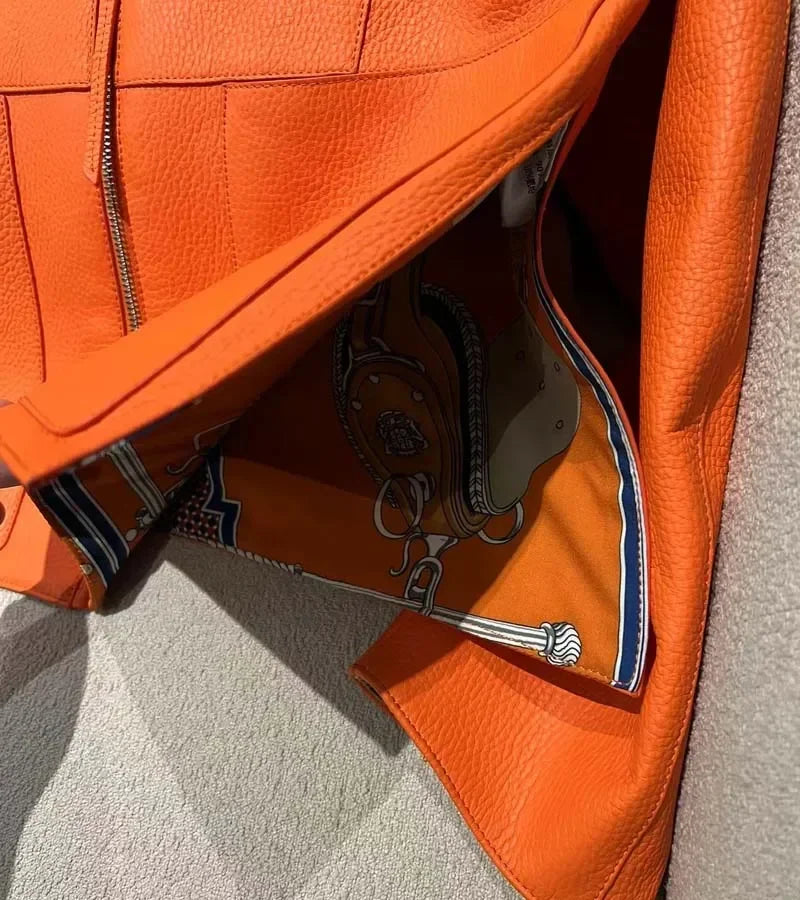 New fashion 2025 women coat sspring orange import real sheepskin jacket floral pattern lining short length big pockets