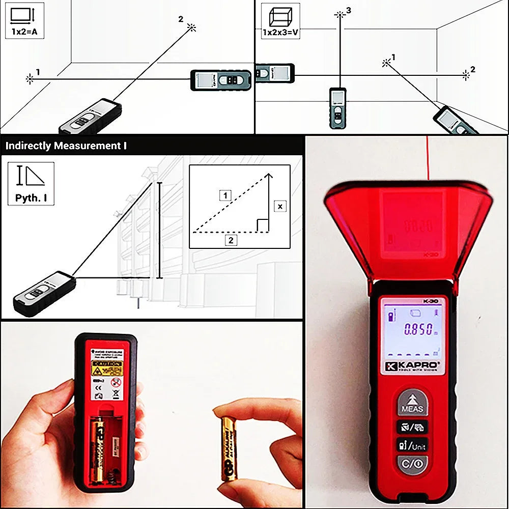 Kapro Laser Measure Distance Meter 30M Portable Digital Roulette  Backlight Range Finder Electronic Trena Laser Tape Rangefinder