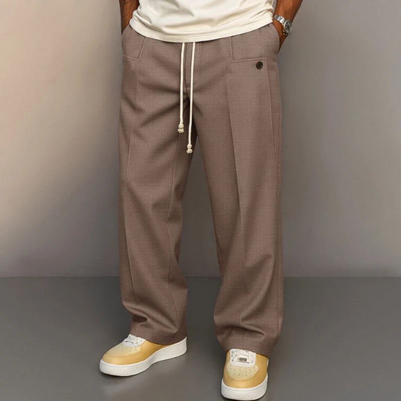 Spring Autumn Fashion Trousers For Mens Outdoor Casual Simple Solid Color Straight Pants Stylish Men Drawstring Loose Pants