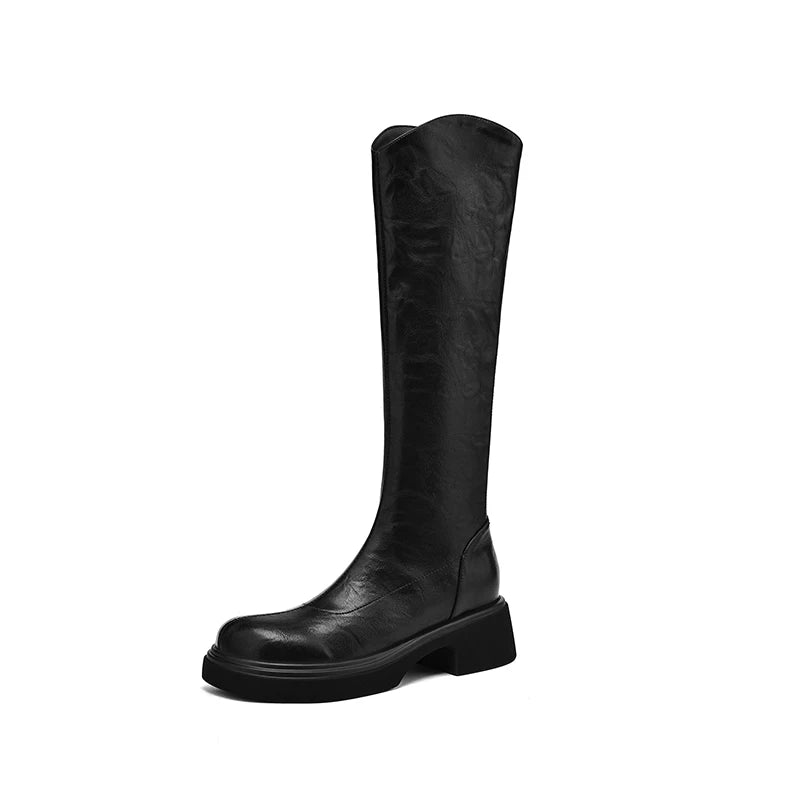 Ods  Footwear Elegant Heeled Shoes for Women Brown Ladies Boots Platform Winter Knee High Shaft Heels Long Boot Lady 40 41 42 43