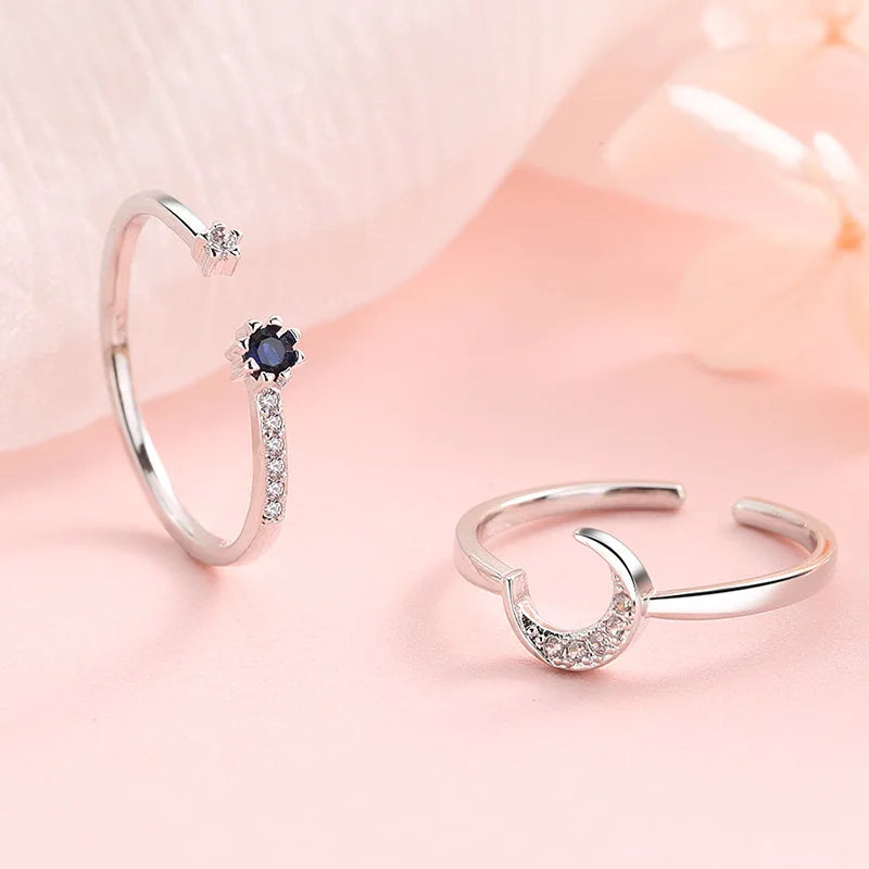 925 Sterling Silver Star Crytal Ring for Women Girl Personality Simple Adjustable Exquisite Jewelry Dropshippipng Gift