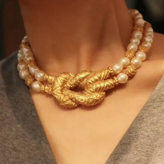 Light luxury high-grade multi-layer pearl necklace retro exaggerated niche alloy collarbone chain women's fashion jewelry
