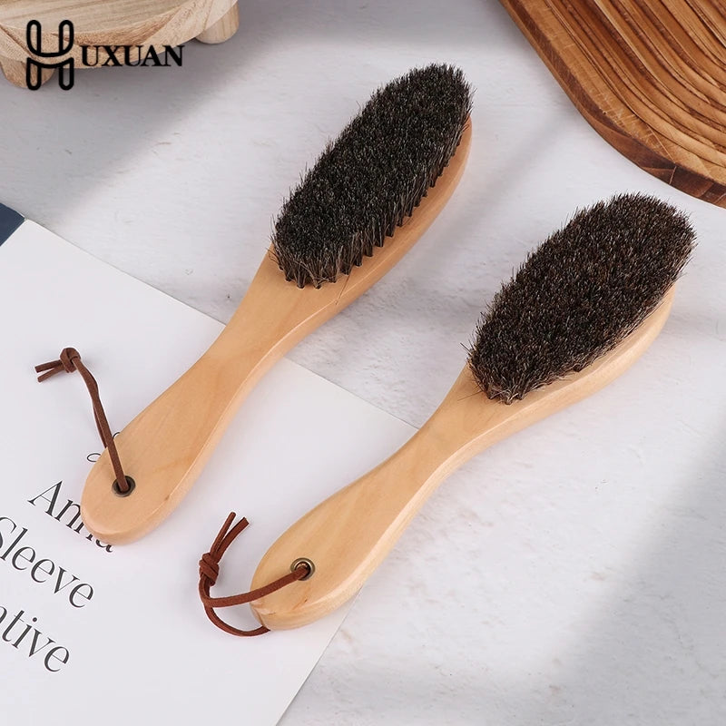 Horse Hair Brush Wooden Handle Shoe Polish Brush Soft Horsehair Laundry Cleaning Brush Anti-Static Cleaning Care Brush