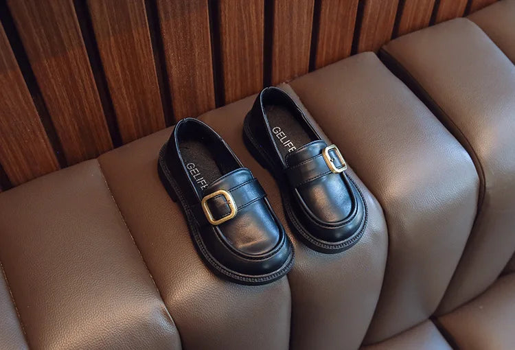 British Style Retro Girls Shoes Spring Autumn Princess Leather Shoes Children Black Soft Dance Loafers for 3-12 Ages Kids Shoes