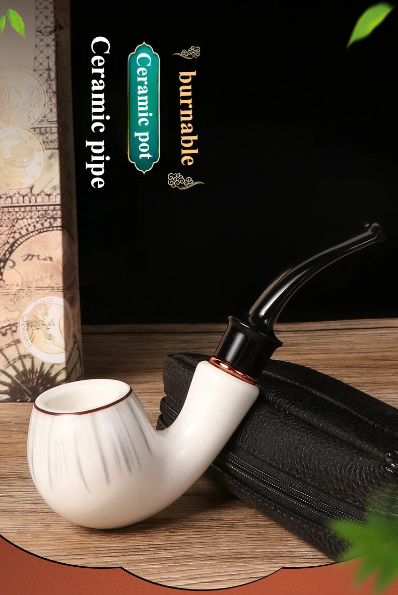 9mm Flue Ceramic Bent Smoking Pipe Portable and Washable Pipe With Built-In Filter Element